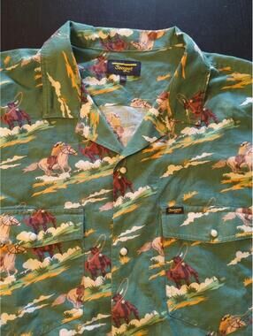 Seager Cowboy Western Pearl Snap Shirt Mens XL Green Short Sleeve Roping Steers